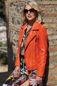 Orange Leather Biker Jacket From Pomodoro Artichoke Free P P Leather Jackets Women Womens Casual Outfits Jackets