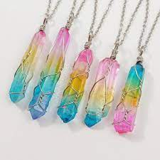 Pastel Rainbow Quartz Crystal Necklace Lgbtq Pride Jewelry Pastel Aura Quartz Pendant Wire Wrapped Pendant Stainless Steel Necklace Quartz Crystal Necklace Handmade Crystal Necklace Handmade Crystal Jewelry