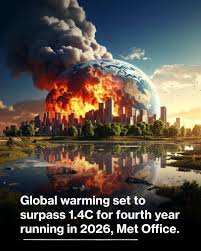 The UK's Met Office has forecasted that 2026 will likely see global average  temperatures exceed 1.4°C above pre-industrial levels (1850-1900 baseline)  for the fourth consecutive year, with a central estimate of 1.46°C