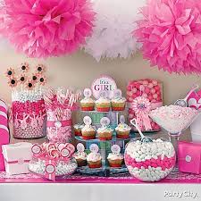Think Pink Glam Up Your Baby Shower Candy Buffet With Pretty Pink And White Fluffy Deco It S Candy Buffet Baby Shower Baby Shower Candy Baby Shower Cupcakes