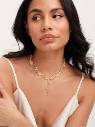 Buy Jon Richard Gold Tone Cubic Zirconia Leaf Print Necklace from the Next  UK online shop