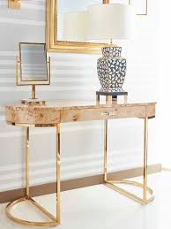 A painted desk with beautiful burl wood. Worlds Away Burl Wood Brass Secretary Desk Wacorbettbw