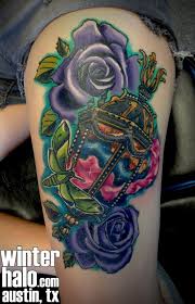 Lantern With Space Galaxy Moth And Purple Roses Tattoo By Christopher Hedlund Purple Rose Tattoos Rose Tattoos Tattoos