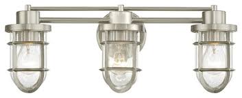 Seeded Glass Bath Light Cage 3 Light Bronze Beach Style Bathroom Vanity Lighting By Destination Lighting Houzz