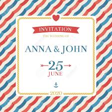 Das design die einladungen zu eurer hochzeit zeigt ihr euren gästen schon einmal den stil, in. Marine Nautische Hochzeitseinladung Anker Streifen Und Seil Hochzeit Einladung Kartenvorlage Fur Feier Party Sparen Sie Das Datum Du Bist Eingeladen Gold Und Blau Marine Banner Fur Text Typ Name Lizenzfrei Nutzbare Vektorgrafiken