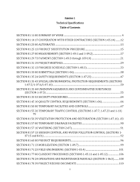 Exhibit 1 Technical Specifications Table Of Contents Section