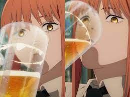 Makima drinking beer