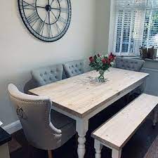 6ft Farmhouse Dining Table With Matching Bench And 4 Etsy In 2021 Farmhouse Dining Table Wood Dining Table Rustic Dinning Room Design