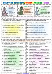 Next, it will begin with a relative pronoun (who, whom, whose, that, or which) or a relative adverb (when, where, or why). Relative Clauses Esl Grammar Worksheets Relative Clauses Adverbs Worksheet Adverbs