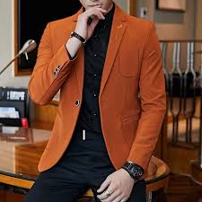 Black And Orange Jacket Mens Brand Elegant Men Blazer Orange Black Mans Casual Blazer Slim Fit Masculino Single Button Men S Vintage Blazers Jacket Blazers For Men Casual Blazer Outfits Men Mens Fashion Blazer