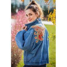 gz design kadin balon kollu kirmizi boncuk detayli jean ceket jean ceket kadin jean