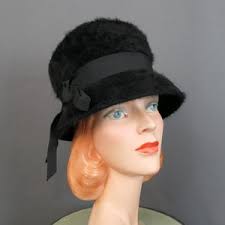 Vintage 60's Shaq-lon Black Wool Bucket Hat With Metallic Silver Mesh Hat  Band and Black Faceted Jewels