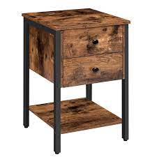 Need oak finish night stand two drawer. Amazon Com Hoobro Nightstand With 2 Drawers And Open Shelf Industrial Square End Table For Storage Bedside Table In Living Room Bedroom Easy Assembly Wooden Look With Metal Frame Rustic Brown Bf47bz01 Home