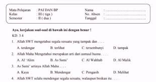 Soal Uts Pai Kelas 3 Semester 2 Dan Kunci Jawaban Guru Galeri