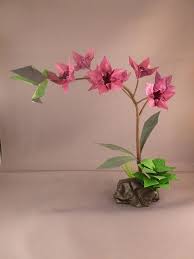 Origami Tree With Maroon Morning Glory Flowers And Ruby Etsy Origami Tree Origami Hummingbird Colors