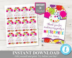 Birthday In A Box Promo Code Art Painting Birthday Party Ideas Printable Art Party Thank You Favor Bag Tags Download Edit And P Art Party Art Party Invitations Painting Birthday Party