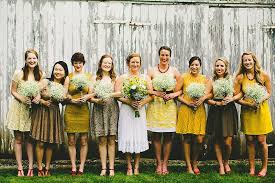Mismatched Bridesmaids All In Shades Of Yellow And Gold And Awesome With Images Mismatched Bridesmaids