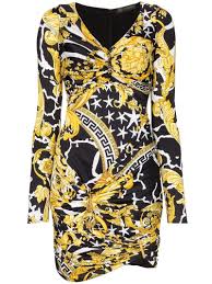 Versace Barocco Print Ruched Mini Dress Farfetch Mini Dress Print Dress Bodycon Cocktail Dress