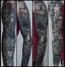 Black And White Ocean Sleeve Tattoo Designs Remis Tattoo Best Sleeve Tattoos Ocean Sleeve Tattoos Pirate Tattoo Sleeve