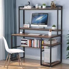 (2) 【reversible storage shelves】3 tier book shelves to storage or decorate your. Amazon Com Tribesigns Computer Desk With Hutch And Shelves 47 Inches Home Office Desk With Bookshelves And Cpu Stand Writing Desk Pc Study Table Workstation For Small Spaces Rustic Brown Kitchen Dining