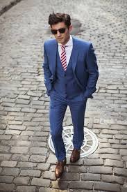 Mens Street Style Fashion Business Suit Outfit Blue Three Piece Suit With White Shirt Brown Leat Anzug Hochzeit Hochzeitsanzug Herren Herren Anzuge Hochzeit