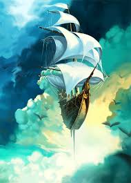 Fantasy Flying Ship In The Clouds Flying Ship Airship Cloud Tattoo