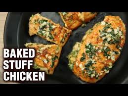 Chicken breast marinaded in pesto and stuffed with cottage cheese, fresh spinach, sauteed onions, and black olives. Baked Stuff Chicken Recipe How To Make Spinach Cheese Stuffed Chicken Breast Neha Youtube