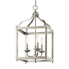 Kichler Larkin 3 Light Brushed Nickel Traditional Cage Chandelier Lowes Com In 2021 Lantern Pendant Lighting Bulb Pendant Light Kichler Lighting Pendant