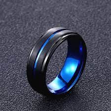 Tungsten Black Mens Ring Double Color Ring Blue Colour Thin Line Dull Polished Ring Wedding Band Male Allianc Mens Jewelry Beautiful Jewelry Ring Rings For Men