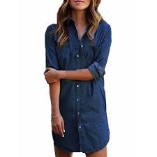 Womens Long Sleeve Denim Bleu Loose Buttons Down Shirts
