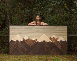 Mountain Wood Art Mountain Range Modern Wood Art Wood Wall Art Mountains Mountain Art Geometric Wood Art Rust Mountain Wood Art Handcrafted Decor Wood Wall Art