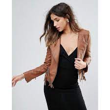Brave Soul Faux Leather Jacket With Fringe Detail 35 Liked On Polyvore Featuring Outerwear Vegan Leather Jacket Faux Leather Jackets Leather Jackets Women