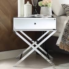 Chelsea Lane Mirror End Table With Drawer Chrome Silver Mirrored End Table End Tables With Drawers End Tables