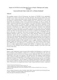 Pdf Impact Of Covid 19 On The Education Sector In Nepal Challenges And Coping Strategies
