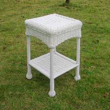 Outdoor International Caravan Madison Wicker Resin 2 Tier Patio Side Table White Wicker Side Table Patio Side Table Side Table