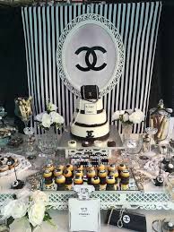 Birthday Cake Table Decoration Items Coco Channel Birthday Party Ideas Photo 1 Of 5 Birthday Party Table Decorations Chanel Birthday Party Chanel Party