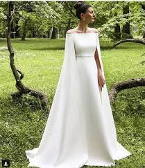 Simple A Line Satin Wedding Dresses Off Thsouth African Gire Shoulder With Shawl L Bridal Gowns Wedding Dresses Satin Dream Wedding Dresses Cape Wedding Dress