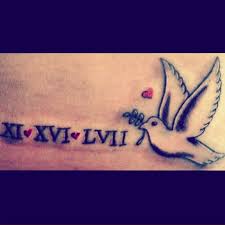 Dove Tattoo Roman Numeral Tattoo Small Tattoo For Girls Baby Tatt Cute Tattoo Tattoos Roman Numeral Tattoos Rip Tattoos For Dad