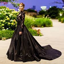 Aliexpress Com Buy Gothic Black Wedding Dress Lace Long Sleeve Taffeta High Neck Princess Black Lace Wedding Dress Princess Bridal Gown Black Wedding Dresses