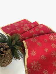 Christmas Table Runner Red Burlap Table Runner With Gold Snowflakes Rustic Christmas Christmas Table Runner Christmas Table Decorations Burlap Table Runners