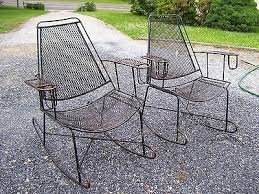 Vtg Mid Century Patio Wrought Iron Salterini Rocking Chairs Pair W Cup Holders Metal Rocking Chair Patio Rocking Chairs Rocking Chair