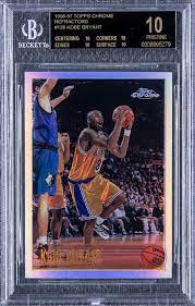 The topps rookie card is probably the card that people think of when they imaging a kobe rookie card. Kobe Bryant 1996 97 Topps Chrome Refractor Bgs 10 Nets 1 8 Million