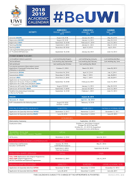 August 28, 2020 we kindly request you to regularly follow this page and university announcements for possible changes in the academic calendar due to the coronavirus epidemic. Academic Calendar Uwi 2018 2019 Academic Term Academic Degree