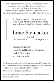 Die juristin und immobilienexpertin michaela steinacker ist seit 2013. Traueranzeigen Von Irene Steinacker Waz Trauer De