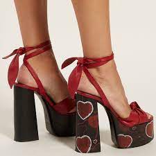 Paige Heart Print Platform Leather Sandals By Saint Laurent