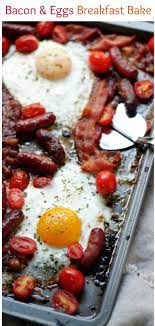 Bacon And Eggs Breakfast Bake Warm And Delicious One Pan Breakfast Bake With Eggs Bacon Sausage And Bacon Eggs Breakfast Baked Breakfast Recipes Breakfast