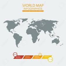 Vector World Map Chart Continent Mainland Infographics Flat