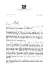 A resignation letter will include the date you submit the letter. Matt Hancock Quits Health Secretary S Resignation Letter In Full