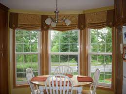 Living Room Amazing Yellow Wall Paint In Modern Living Room With Window Valance On Bay Captiva Curtains Living Room Living Room Windows Bay Window Treatments
