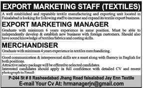 Export Marketing Manager Merchandiser Jobs In Faisalabad Marketing Manager Management Marketing